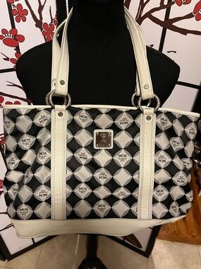 MCM Black & White Logo Tote Bag